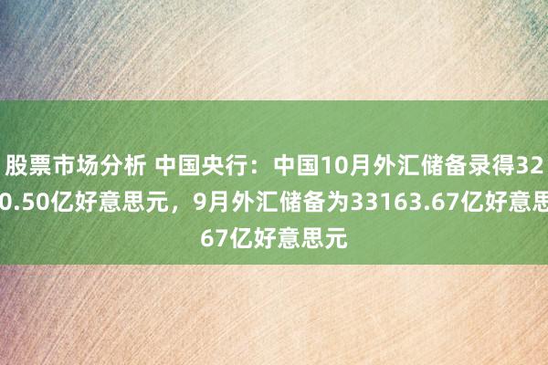 股票市场分析 中国央行：中国10月外汇储备录得32610.50亿好意思元，9月外汇储备为33163.67亿好意思元