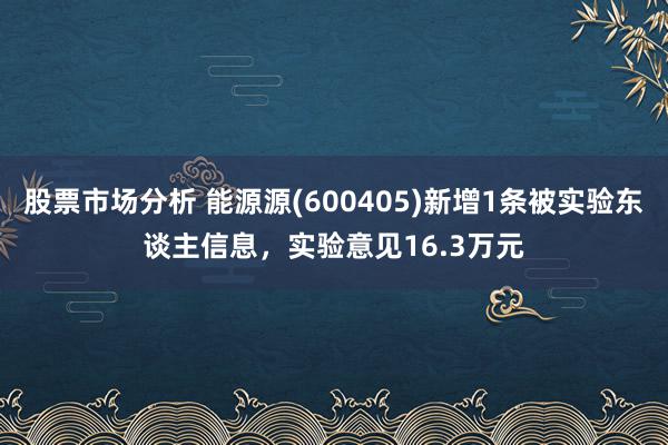 股票市场分析 能源源(600405)新增1条被实验东谈主信息，实验意见16.3万元