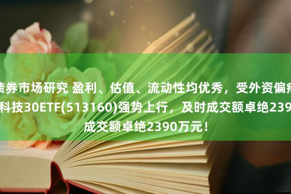 债券市场研究 盈利、估值、流动性均优秀，受外资偏疼！港股科技30ETF(513160)强势上行，及时成交额卓绝2390万元！