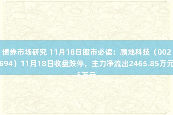 债券市场研究 11月18日股市必读：顾地科技（002694）11月18日收盘跌停，主力净流出2465.85万元