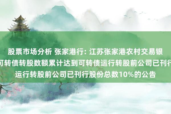 股票市场分析 张家港行: 江苏张家港农村交易银行股份有限公司对于可转债转股数额累计达到可转债运行转股前公司已刊行股份总数10%的公告