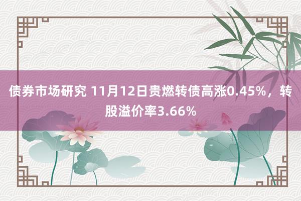 债券市场研究 11月12日贵燃转债高涨0.45%，转股溢价率3.66%