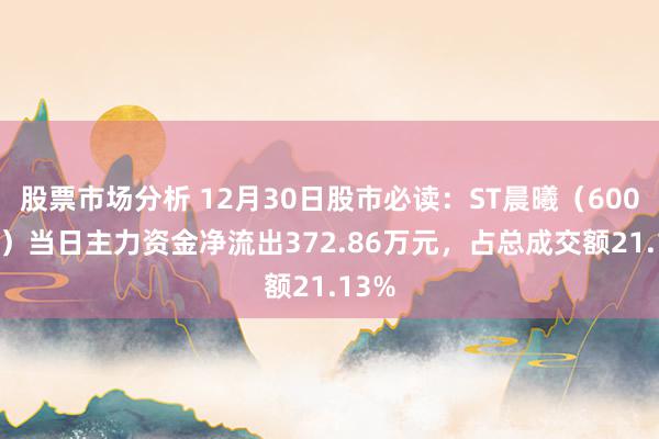 股票市场分析 12月30日股市必读：ST晨曦（600303）当日主力资金净流出372.86万元，占总成交额21.13%