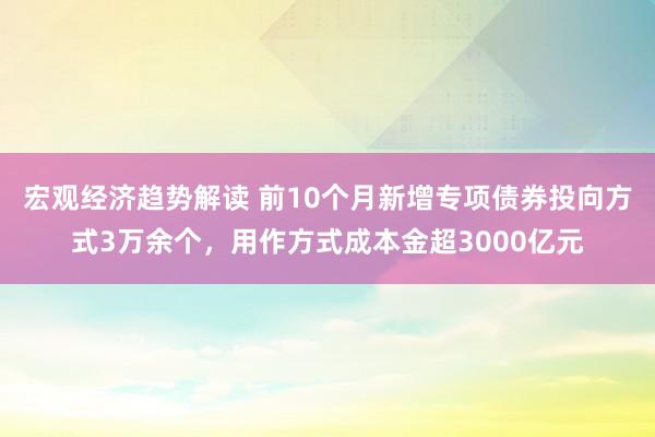 宏观经济趋势解读 前10个月新增专项债券投向方式3万余个，用作方式成本金超3000亿元