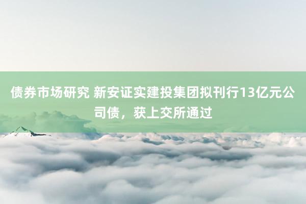 债券市场研究 新安证实建投集团拟刊行13亿元公司债，获上交所通过