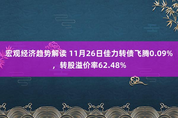 宏观经济趋势解读 11月26日佳力转债飞腾0.09%，转股溢价率62.48%