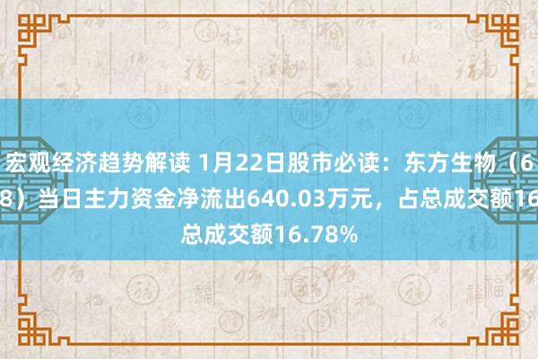 宏观经济趋势解读 1月22日股市必读：东方生物（688298）当日主力资金净流出640.03万元，占总成交额16.78%