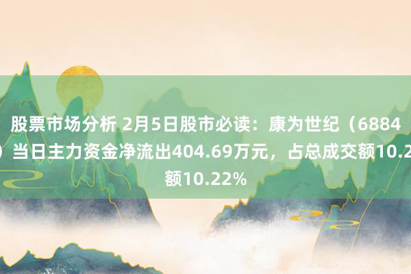 股票市场分析 2月5日股市必读：康为世纪（688426）当日主力资金净流出404.69万元，占总成交额10.22%