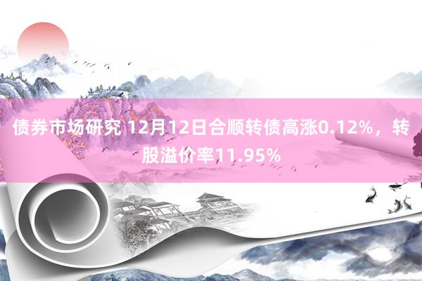 债券市场研究 12月12日合顺转债高涨0.12%，转股溢价率11.95%