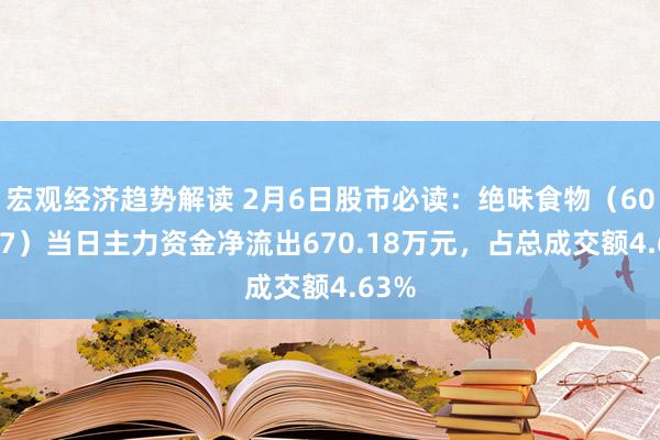 宏观经济趋势解读 2月6日股市必读：绝味食物（603517）当日主力资金净流出670.18万元，占总成交额4.63%