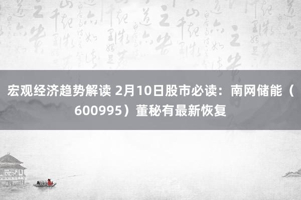 宏观经济趋势解读 2月10日股市必读：南网储能（600995）董秘有最新恢复