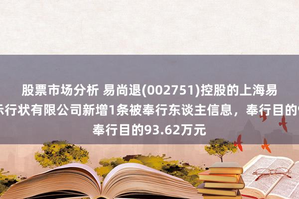 股票市场分析 易尚退(002751)控股的上海易尚展览展示行状有限公司新增1条被奉行东谈主信息，奉行目的93.62万元