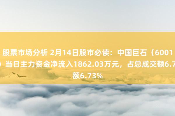 股票市场分析 2月14日股市必读：中国巨石（600176）当日主力资金净流入1862.03万元，占总成交额6.73%