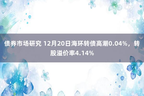 债券市场研究 12月20日海环转债高潮0.04%，转股溢价率4.14%