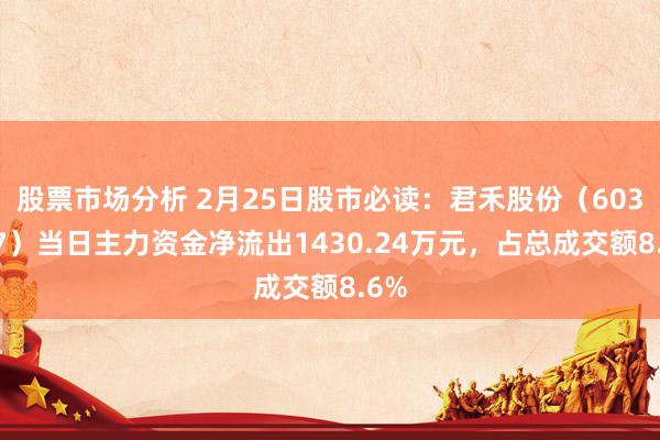 股票市场分析 2月25日股市必读：君禾股份（603617）当日主力资金净流出1430.24万元，占总成交额8.6%