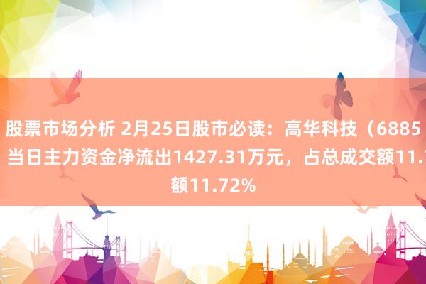 股票市场分析 2月25日股市必读：高华科技（688539）当日主力资金净流出1427.31万元，占总成交额11.72%