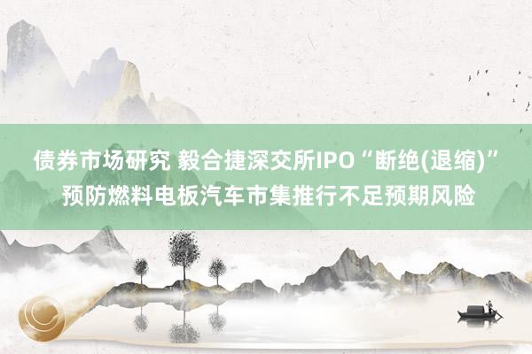 债券市场研究 毅合捷深交所IPO“断绝(退缩)” 预防燃料电板汽车市集推行不足预期风险