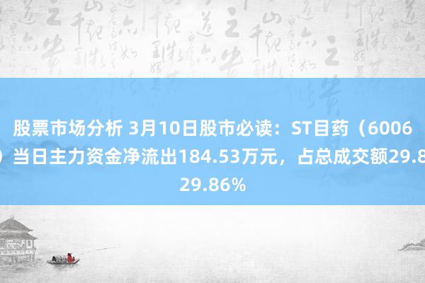 股票市场分析 3月10日股市必读：ST目药（600671）当日主力资金净流出184.53万元，占总成交额29.86%