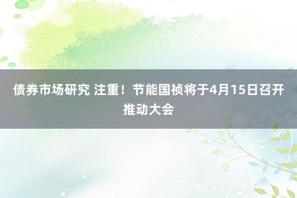 债券市场研究 注重！节能国祯将于4月15日召开推动大会